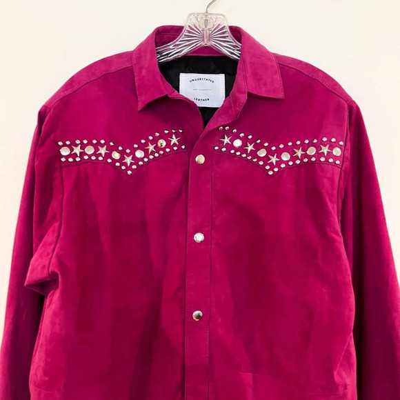 Understated Leather Pink Suede Silver Hardware Embellished Boho Western Jacket S - Picture 6 of 9